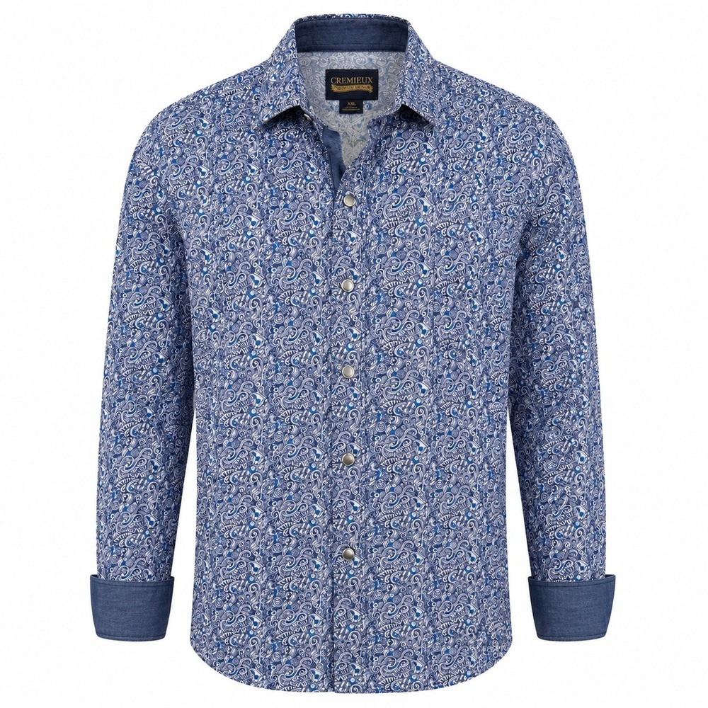 Cremieux Premium Denim Mens XXL Blue White Music Doodle Print Snap Button Shirt